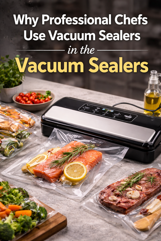 vacuum sealer machine sealing fresh food ingredients in modern kitchen for food storage