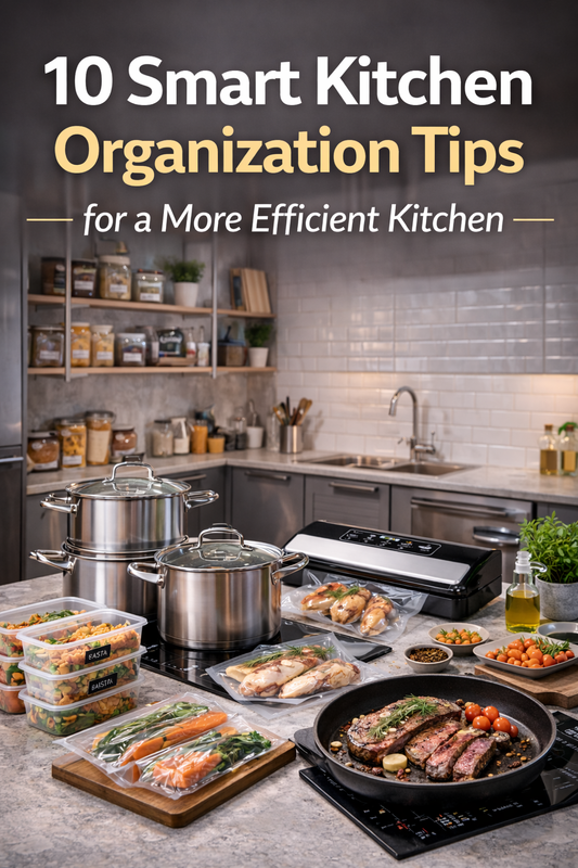 organized modern kitchen with cookware set and food storage containers
