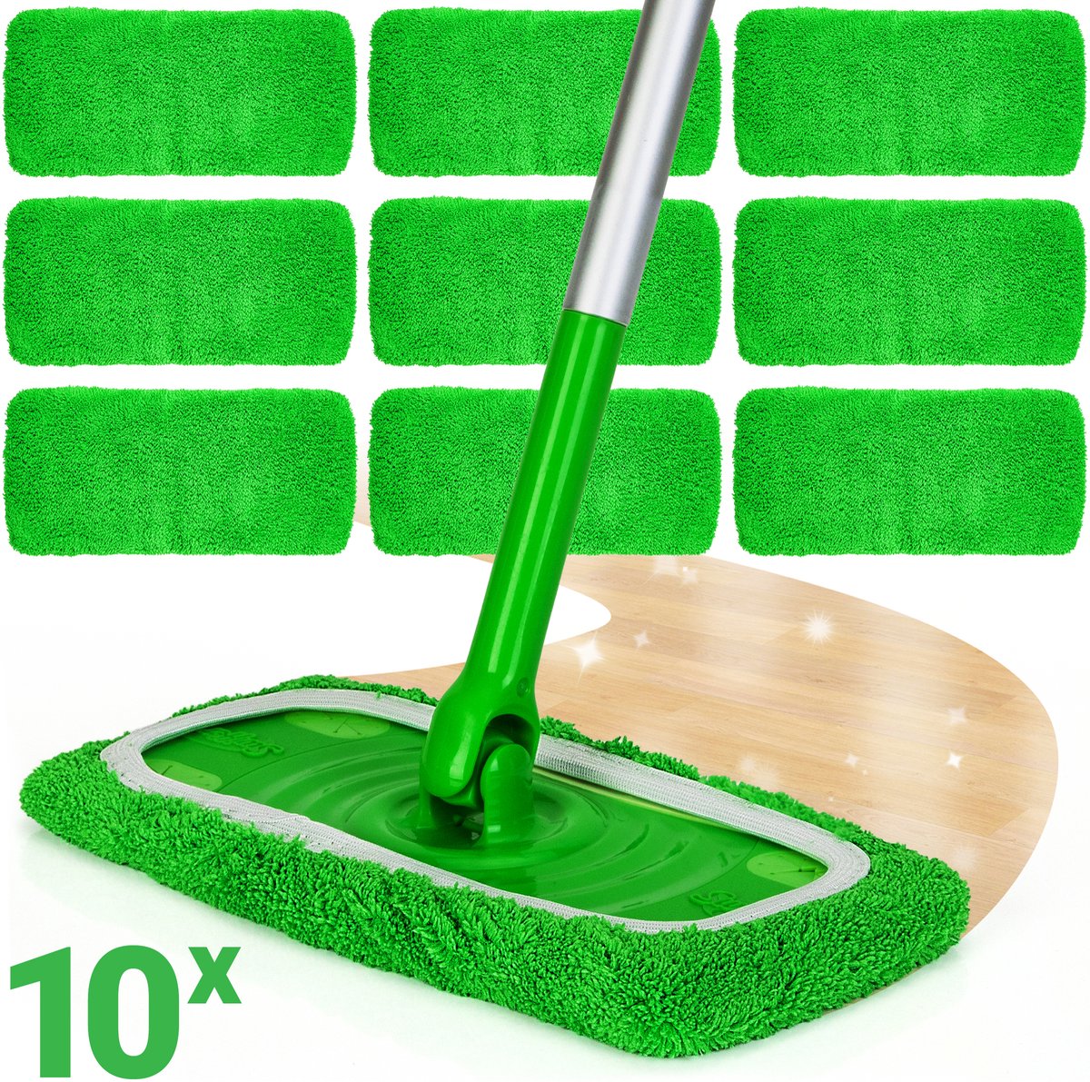 Glissimo Reusable Cotton Mop Pads – Fits Swiffer Sweeper – 10-Pack – Washable, Eco-Friendly, Thick & Absorbent – Wet & Dry Use