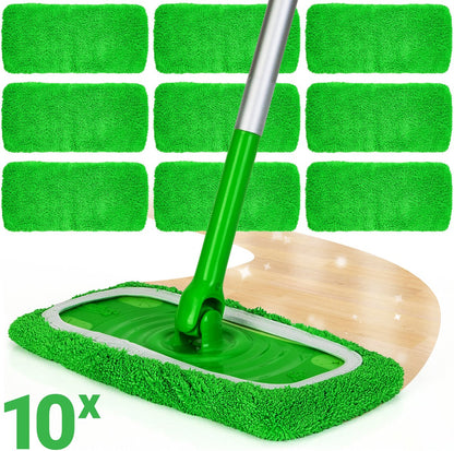 Glissimo Reusable Cotton Mop Pads – Fits Swiffer Sweeper – 10-Pack – Washable, Eco-Friendly, Thick & Absorbent – Wet & Dry Use