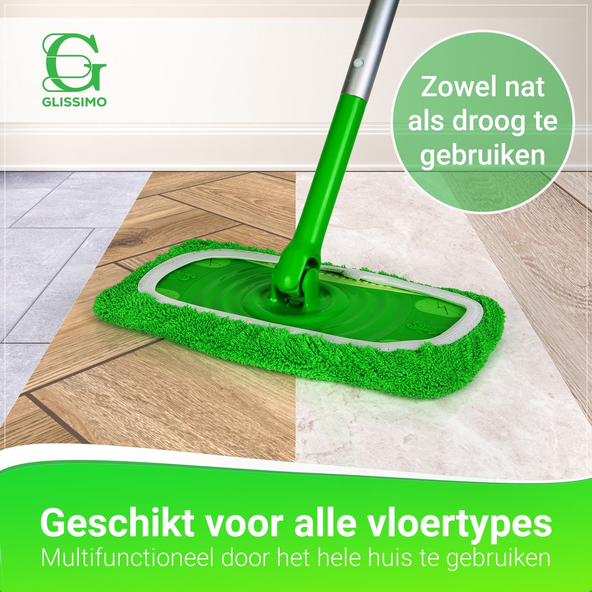 Glissimo Reusable Cotton Mop Pads – Fits Swiffer Sweeper – 10-Pack – Washable, Eco-Friendly, Thick & Absorbent – Wet & Dry Use