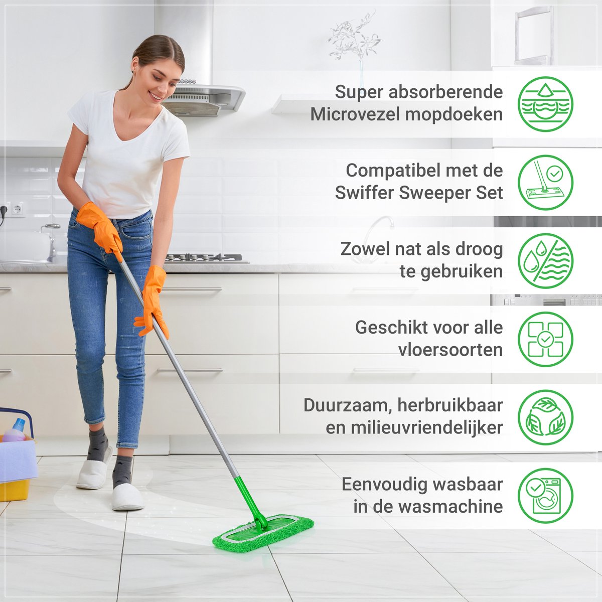 Glissimo Reusable Cotton Mop Pads – Fits Swiffer Sweeper – 10-Pack – Washable, Eco-Friendly, Thick & Absorbent – Wet & Dry Use