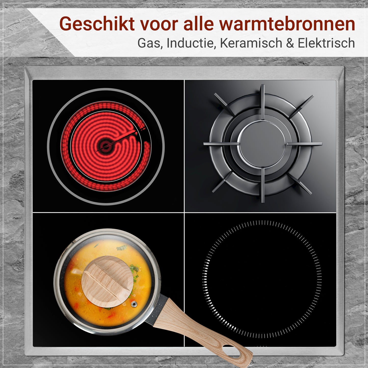 Glissimo Cookware - 17-delige Pannenset Inductie met Messenset - Voor alle warmtebronnen - PFAS-vrij