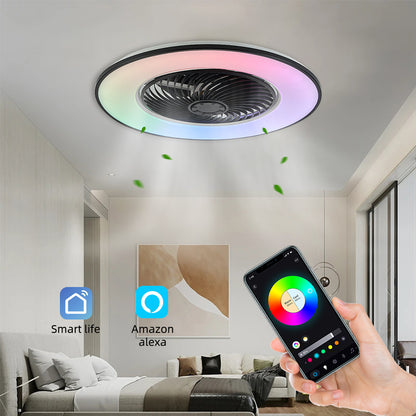 Glissimo 3 in 1 Slimme Plafondventilator met Lamp en Bluetooth Speaker – Fluisterstil – Dimbare LED – Afstandsbediening – 3 Snelheden – Zomerstand - Winterstand - Zwart