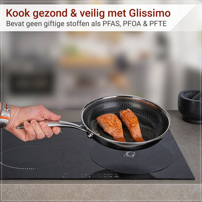 RVS pan opgetild met Zalm erin