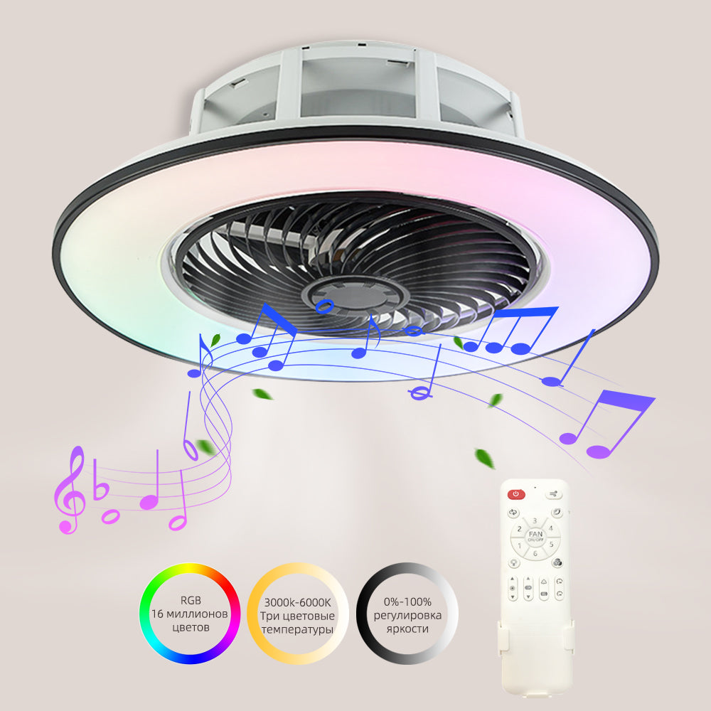 Glissimo 3 in 1 Slimme Plafondventilator met Lamp en Bluetooth Speaker – Fluisterstil – Dimbare LED – Afstandsbediening – 3 Snelheden – Zomerstand - Winterstand - Zwart