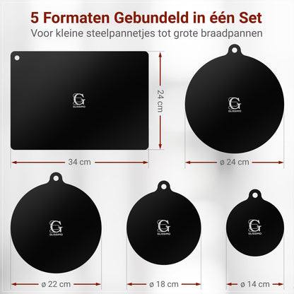 Glissimo - Inductie beschermers – 5 delig – Hittebestendige Inductie Matten