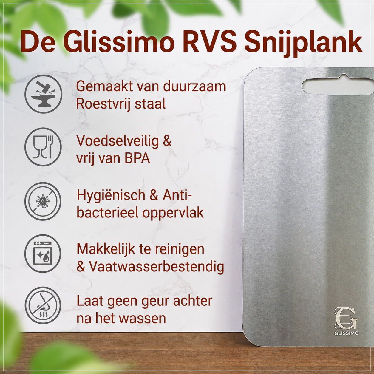 Glissimo Cookware - Messenset met RVS Snijplank – 6-delig – Zwart