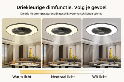 Glissimo 3 in 1 Slimme Plafondventilator met Lamp en Bluetooth Speaker – Fluisterstil – Dimbare LED – Afstandsbediening – 3 Snelheden – Zomerstand - Winterstand - Zwart