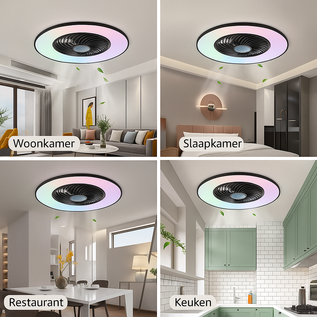 Glissimo 3 in 1 Slimme Plafondventilator met Lamp en Bluetooth Speaker – Fluisterstil – Dimbare LED – Afstandsbediening – 3 Snelheden – Zomerstand - Winterstand - Zwart