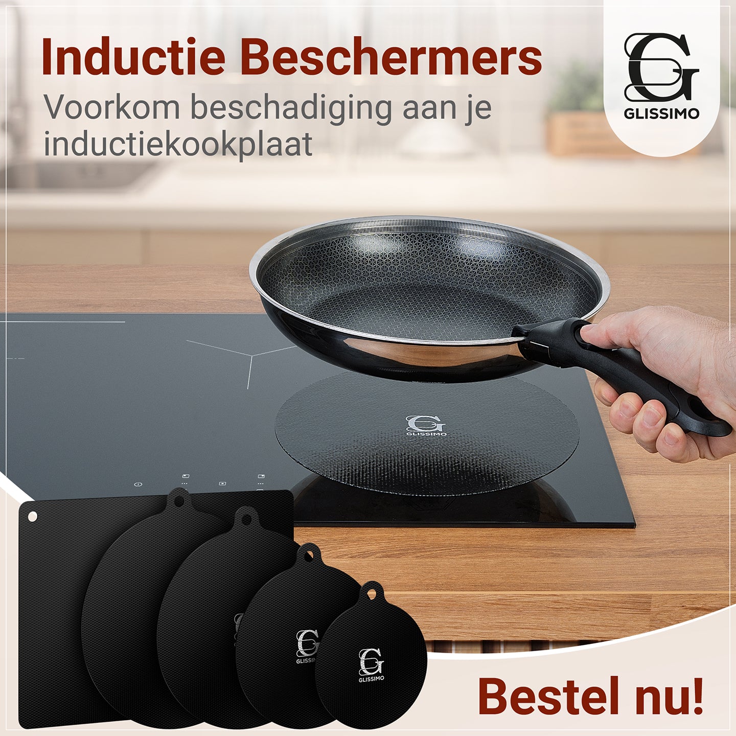 Glissimo - Inductie beschermers – 5 delig – Hittebestendige Inductie Matten