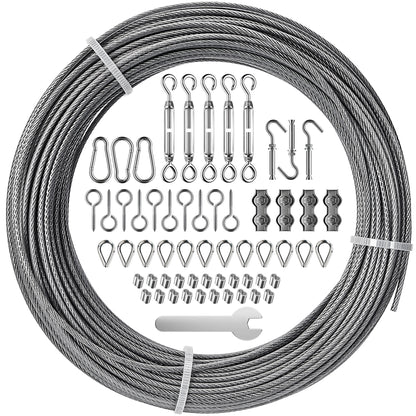 Glissimo Steel Wire Cable Kit – 30m x 2mm Nylon-Coated Wire Rope – Includes Stainless Hooks, Screw Eyes & Fasteners – for Hanging Lights, Clotheslines & Outdoor Use