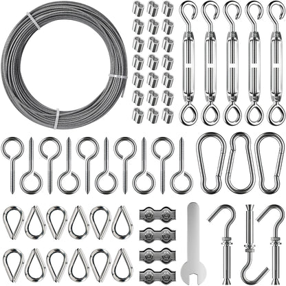 Glissimo Steel Wire Cable Kit – 30m x 2mm Nylon-Coated Wire Rope – Includes Stainless Hooks, Screw Eyes & Fasteners – for Hanging Lights, Clotheslines & Outdoor Use