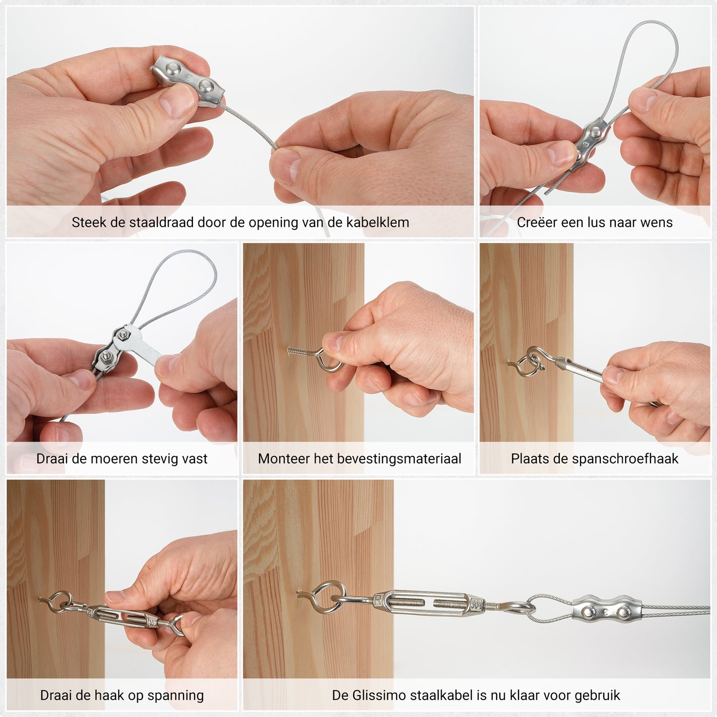 Glissimo Steel Wire Cable Kit – 30m x 2mm Nylon-Coated Wire Rope – Includes Stainless Hooks, Screw Eyes & Fasteners – for Hanging Lights, Clotheslines & Outdoor Use