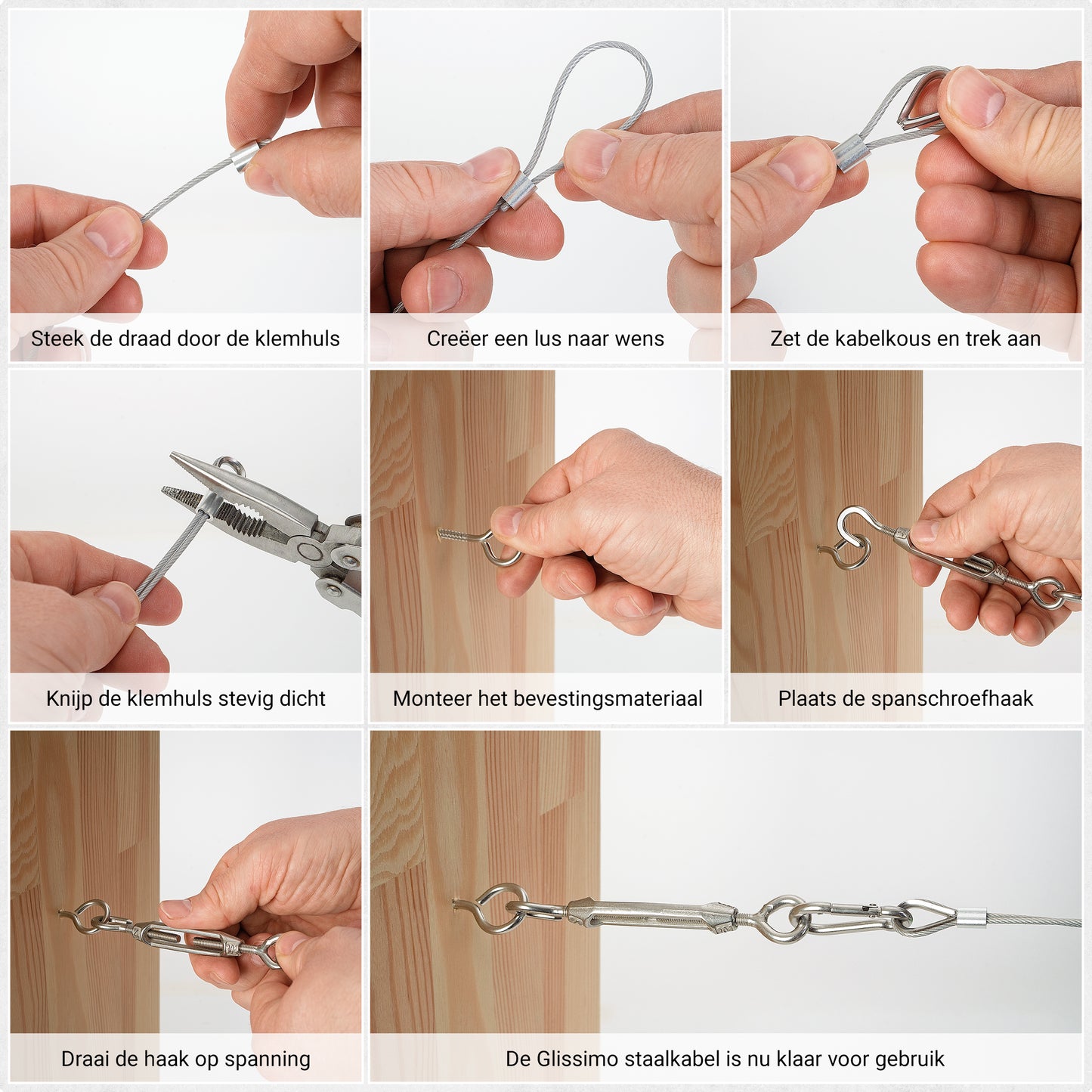 Glissimo Steel Wire Cable Kit – 30m x 2mm Nylon-Coated Wire Rope – Includes Stainless Hooks, Screw Eyes & Fasteners – for Hanging Lights, Clotheslines & Outdoor Use