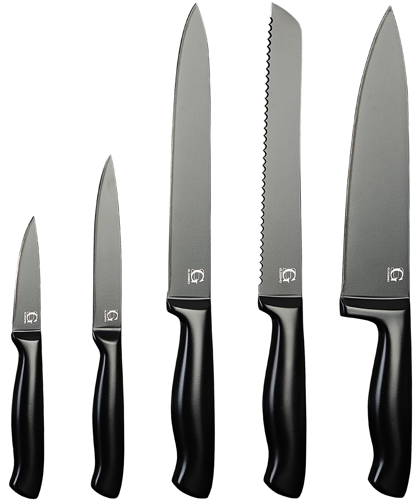 Glissimo Cookware - Messenset met RVS Snijplank – 6-delig – Zwart