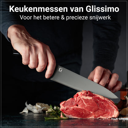 Glissimo Cookware - Messenset met RVS Snijplank – 6-delig – Zwart