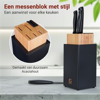 3-in-1 Messenblok Set met Messenslijper & Magnetische Houder – 5-delige Messenset