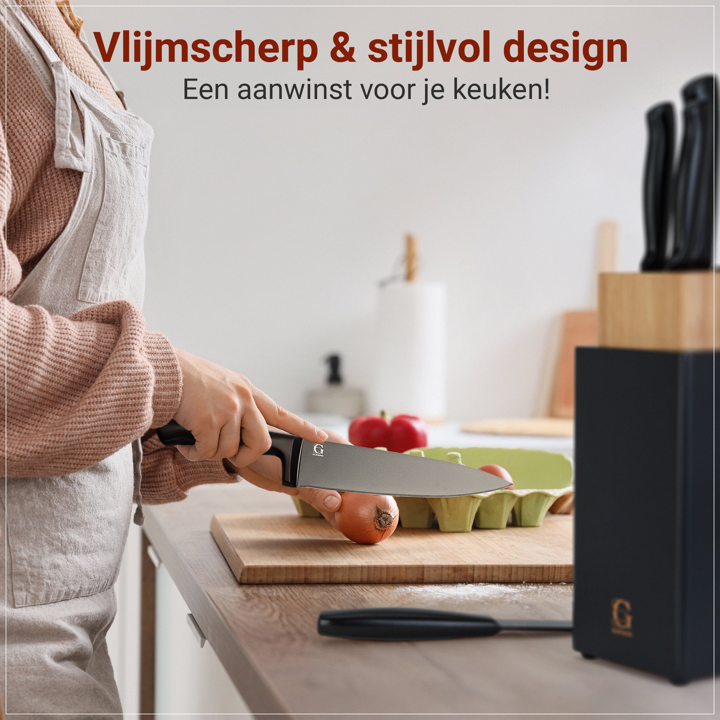 3-in-1 Messenblok Set met Messenslijper & Magnetische Houder – 5-delige Messenset