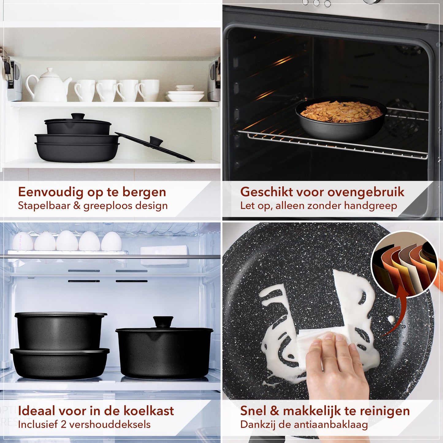 Glissimo 15-Piece Cookware Set – Stackable, Non-Stick & Induction-Ready – PFAS & BPA-Free – Space-Saving Design – Black