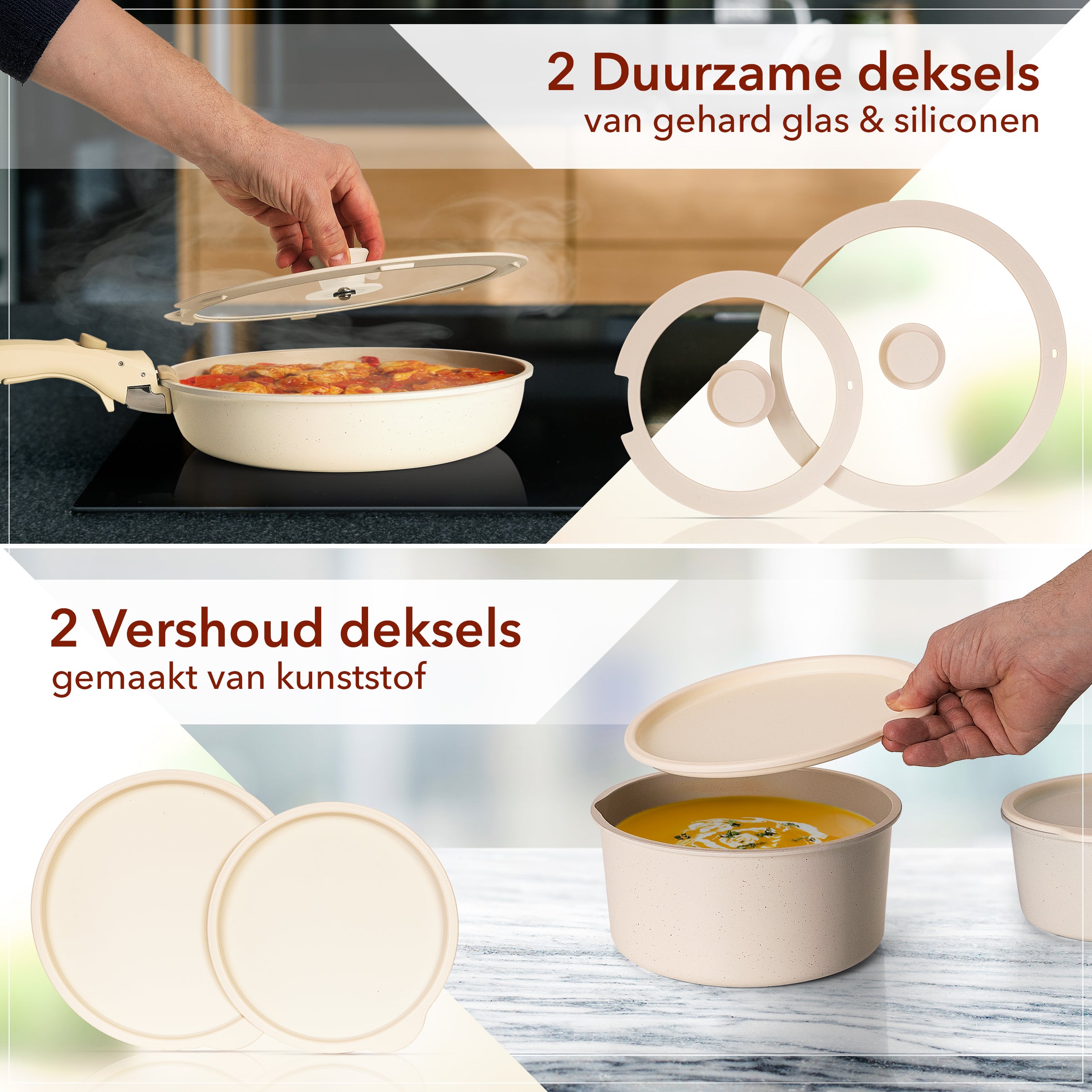 aluminium pannenset met glazen deksels