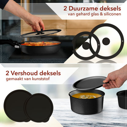 Glissimo 15-Piece Cookware Set – Stackable, Non-Stick & Induction-Ready – PFAS & BPA-Free – Space-Saving Design – Black