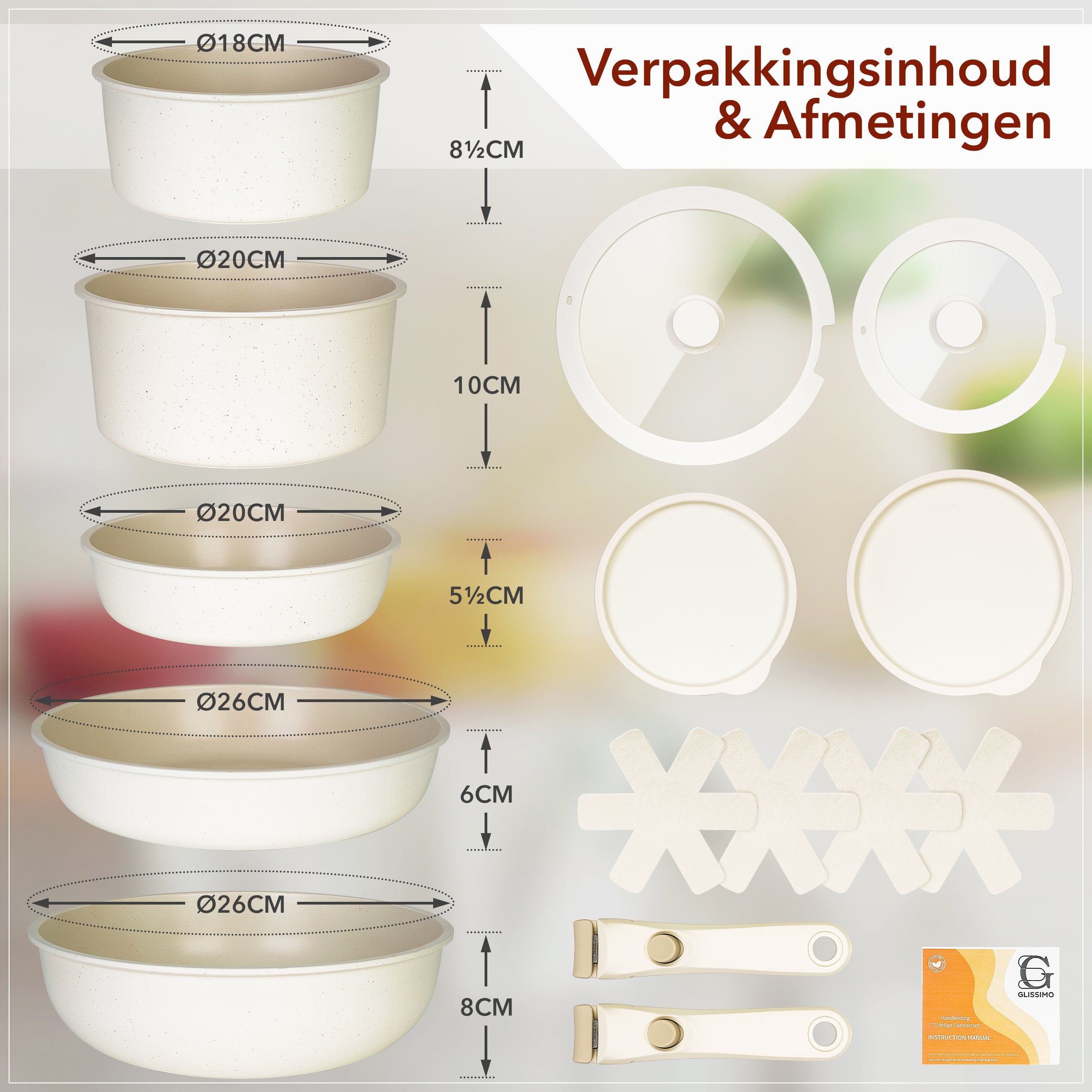 15-delige Pannenset Creme