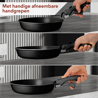 Glissimo Cookware - 21-delige Keramische Pannenset met Inductiebeschermers en RVS Snijplank – Stapelbaar, Afneembare Handgreep, PFAS-vrij, Geschikt voor alle warmtebronnen