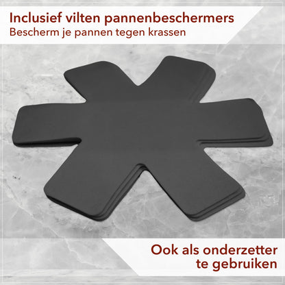 Glissimo Cookware - 21-delige Keramische Pannenset met Inductiebeschermers en RVS Snijplank – Stapelbaar, Afneembare Handgreep, PFAS-vrij, Geschikt voor alle warmtebronnen