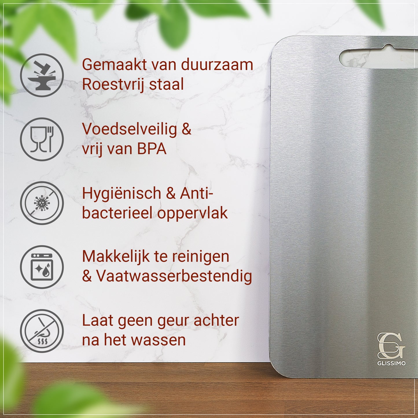 Glissimo Stainless Steel Cutting Board – Durable, Hygienic & Dishwasher Safe – Scratch Resistant & Antibacterial