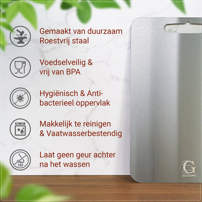 Glissimo Stainless Steel Cutting Board – Durable, Hygienic & Dishwasher Safe – Scratch Resistant & Antibacterial