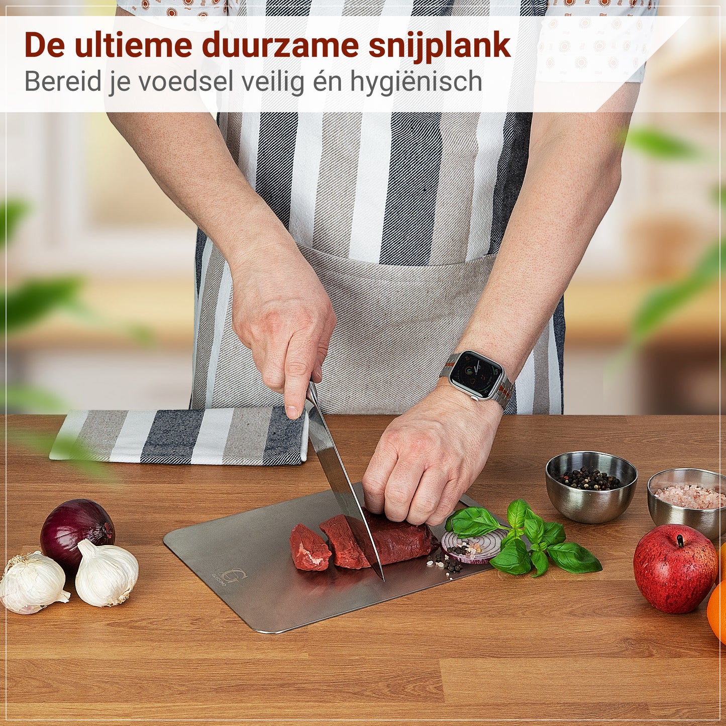 Glissimo Stainless Steel Cutting Board – Durable, Hygienic & Dishwasher Safe – Scratch Resistant & Antibacterial