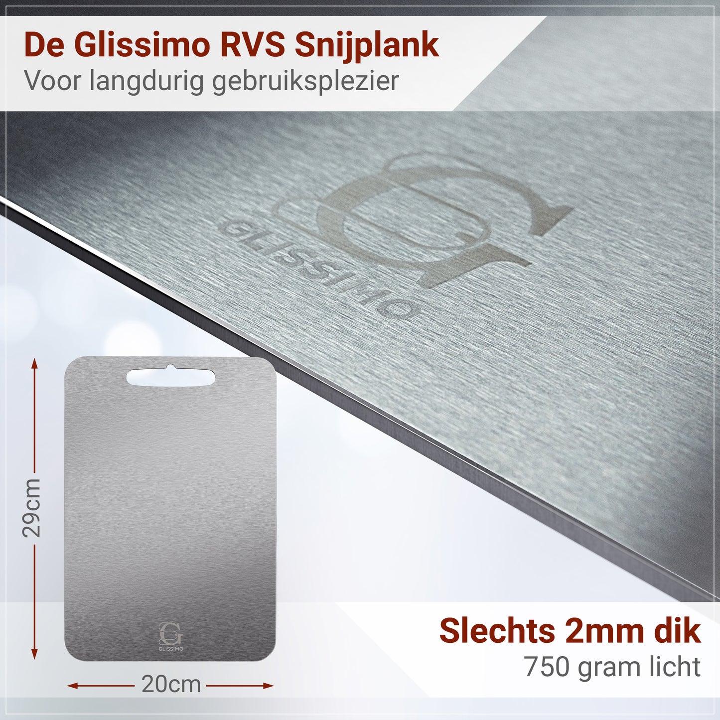 Glissimo Stainless Steel Cutting Board – Durable, Hygienic & Dishwasher Safe – Scratch Resistant & Antibacterial