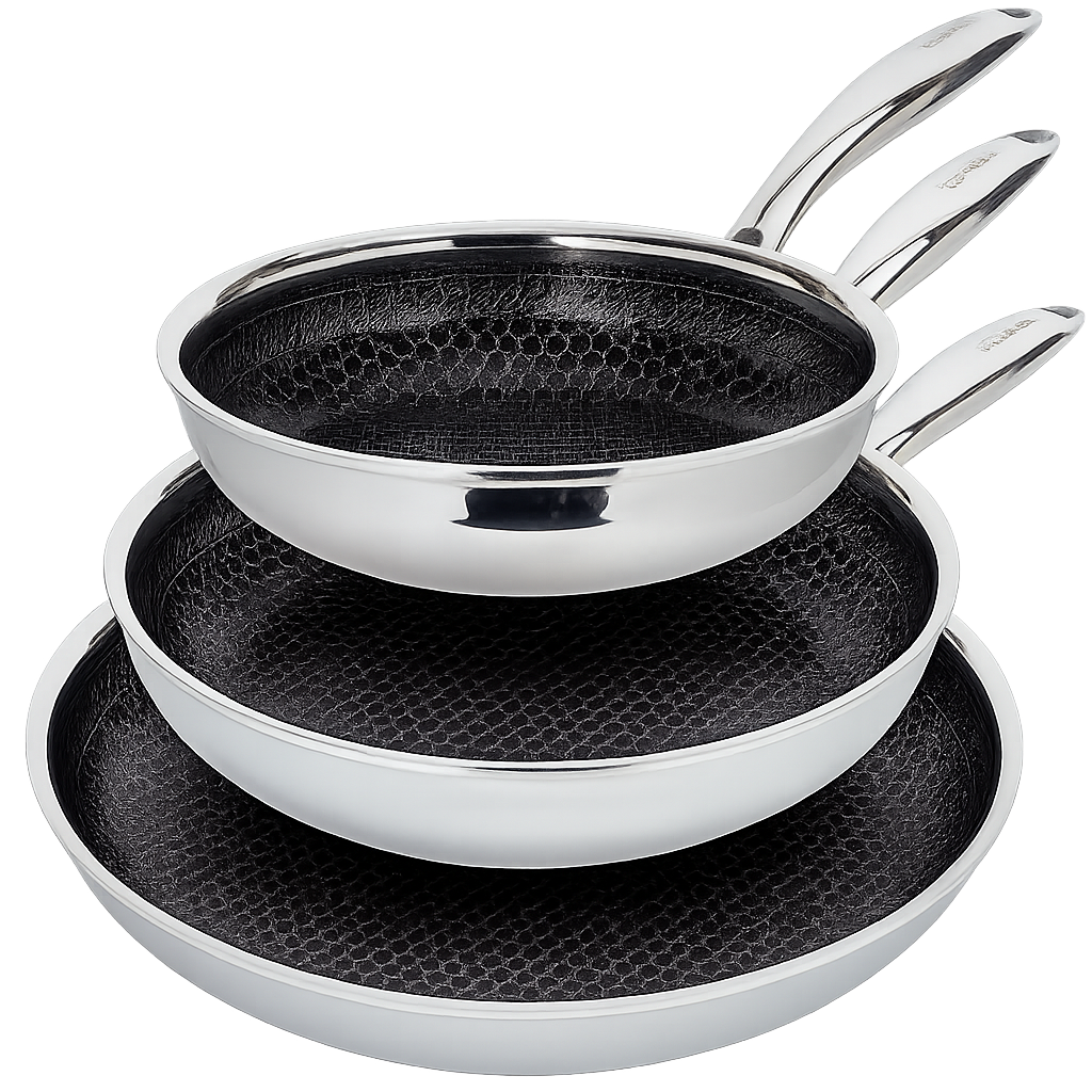 3-delige keramische koekenpannenset – antiaanbaklaag – roestvrij staal – 20/26/30 cm
