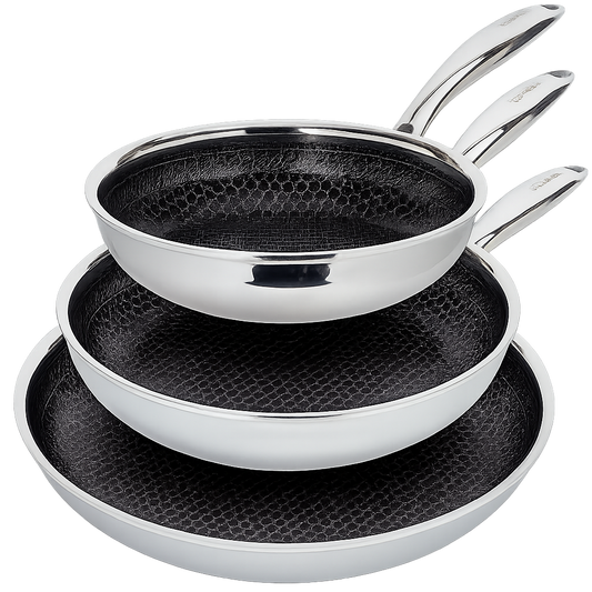 3-delige keramische koekenpannenset – antiaanbaklaag – roestvrij staal – 20/26/30 cm