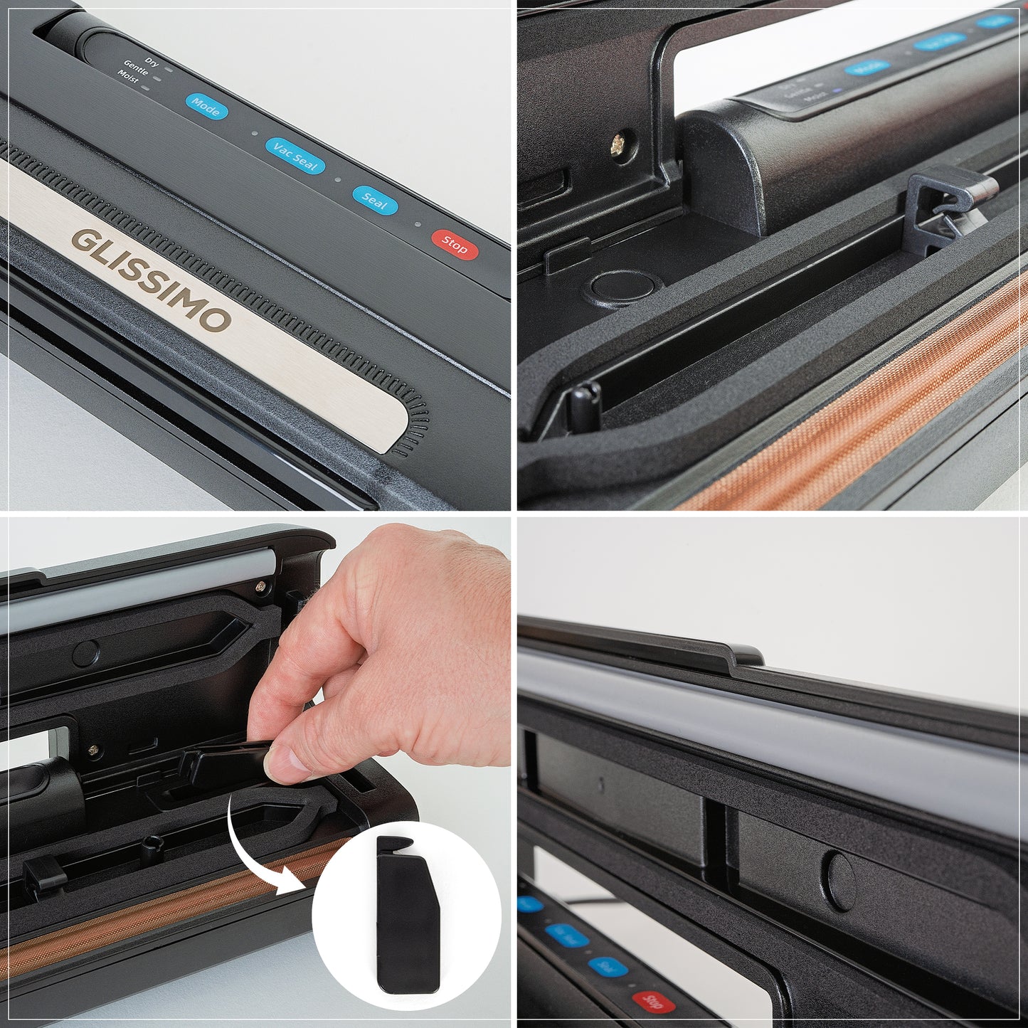 Glissimo – Professionele Vacuümmachine voor Voedsel – Compact & Krachtig – Incl. Afdichtingsfunctie voor Nat en Droog Voedsel – 65kPa – 50x Continu Afdichten - Seal functie - Geschikt voor de meeste vacuumzakken - Vacumeermachine - Noodvoorraad