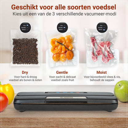 Glissimo – Professionele Vacuümmachine voor Voedsel – Compact & Krachtig – Incl. Afdichtingsfunctie voor Nat en Droog Voedsel – 65kPa – 50x Continu Afdichten - Seal functie - Geschikt voor de meeste vacuumzakken - Vacumeermachine - Noodvoorraad