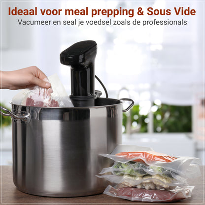 Glissimo – Professionele Vacuümmachine voor Voedsel – Compact & Krachtig – Incl. Afdichtingsfunctie voor Nat en Droog Voedsel – 65kPa – 50x Continu Afdichten - Seal functie - Geschikt voor de meeste vacuumzakken - Vacumeermachine - Noodvoorraad